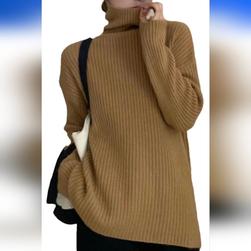 Autumn Turtleneck Sweater Tops Casual Long Sleeved Pullovers Solid Knitwear